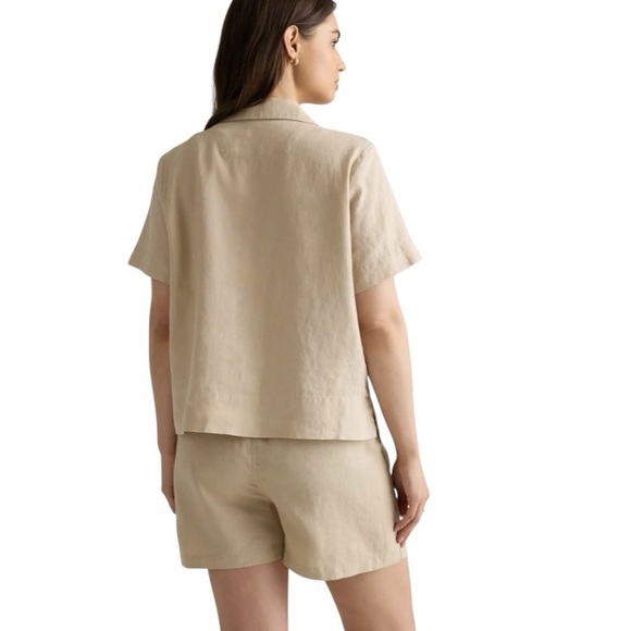 Quince 100% Organic Linen Short Sleeve Button Front Boxy Casual Shirt Women Larg - Picture 3 of 13